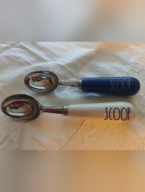 2 Rae Dunn ice cream scoops  ceramic handles  "SCOOP" Blue White New